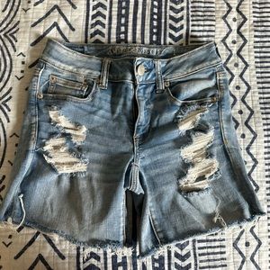 American eagle next level stretch light wash jean shorts midi